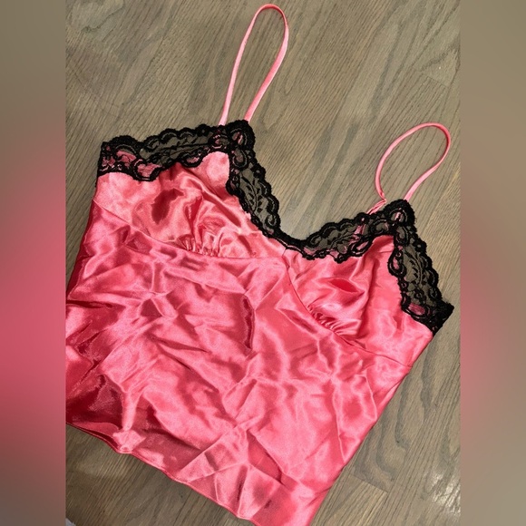 Vintage Jones New York Pink Black Lace Silk Slip Tank Womens Lingerie XL - Picture 2 of 5